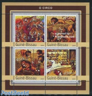 Guinea Bissau 2003 Circus 4v M/s, Mint NH, Nature - Performance Art - Cat Family - Horses - Circus - Art - Paintings - Cirque