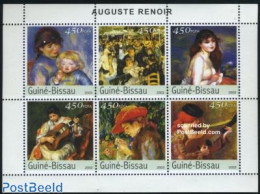 Guinea Bissau 2003 Renoir Paintings 6v M/s, Mint NH, Performance Art - Music - Art - Modern Art (1850-present) - Nude .. - Musik