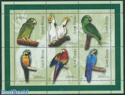 Guinea Bissau 2001 Parrots 6v M/s, Mint NH, Nature - Birds - Parrots - Guinea-Bissau