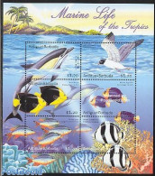 Antigua & Barbuda 2001 Marine Life 6v M/s, Common Dolphin, Mint NH, Nature - Birds - Fish - Sea Mammals - Fische
