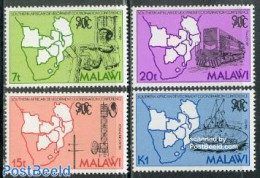 Malawi 1985 Development 4v, Mint NH, Nature - Transport - Various - Fishing - Railways - Ships And Boats - Maps - Poissons