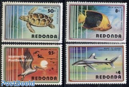 Redonda 1980 Marine Life 4v, Mint NH, Nature - Birds - Fish - Reptiles - Turtles - Sharks - Poissons