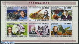 Sao Tome/Principe 2008 Naturalists 6v M/s, Mint NH, History - Nature - Sport - Geology - Birds - Dogs - Orchids - Poul.. - Prehistorics