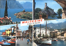72340508 Malcesine Lago Di Garda Panorama Gardasee Burg Hafen Segelschiff Strass - Autres & Non Classés