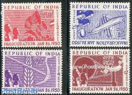 India 1950 Republic Proclamation 4v, Unused (hinged), Various - Textiles - Ongebruikt