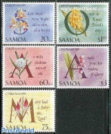 Samoa 1993 Christmas, Flowers 5v, Mint NH, Nature - Performance Art - Religion - Flowers & Plants - Music - Christmas - Musique