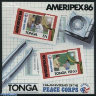 Tonga 1986 AMERIPEX S/s, Mint NH, Science - Education - Philately - Stamps On Stamps - Stamps On Stamps