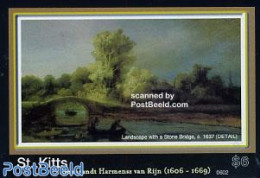 Saint Kitts/Nevis 2006 Rembrandt Paintings S/s, Landscape With Stone Brid, Mint NH, Transport - Ships And Boats - Art .. - Schiffe