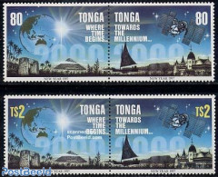 Tonga 1996 Newyear 1997 4v, Mint NH, Transport - Various - Ships And Boats - Space Exploration - Globes - Maps - New Y.. - Ships