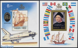 Mongolia 1992 Discovery Of America 2 S/s, Mint NH, History - Transport - Explorers - Ships And Boats - Erforscher