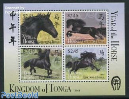 Tonga 2014 Year Of The Horse 4v M/s, Mint NH, Nature - Various - Horses - New Year - New Year