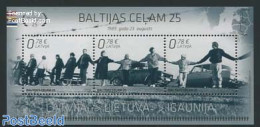 Latvia 2014 Baltic Chain 25th Anniversary S/s, Mint NH, History - Transport - Various - History - Automobiles - Joint .. - Voitures
