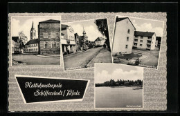 AK Schifferstadt /Pfalz, Siedlungspartie, Schwimmbad, Kirchpartie  - Schifferstadt