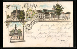 Lithographie Calcar, Marktplatz Mit Kirche, Rathaus, Denkmal General Seydlitz  - Other & Unclassified