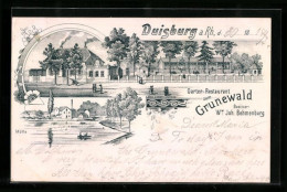 Lithographie Duisburg A. Rh., Garten-Restaurant Zum Grunewald, Bes.: Ww. Joh. Behmenburg  - Duisburg