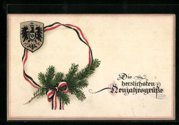 AK Die Besten Neujahrsgrüsse, Tannenzweig Mit Band & Wappen  - War 1914-18