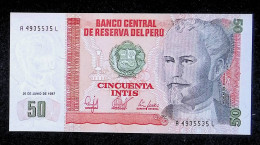 Billet, Pérou, Banco Central De Reserva Del Peru, 1987, Cincuenta, 50 Intis, 2 Scans, Frais Fr 1.85 E - Perù