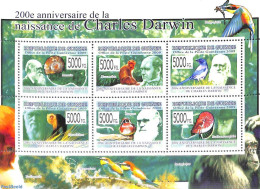 Guinea, Republic 2009 Charles Darwin 6v M/s, Mint NH, Nature - Birds - Monkeys - Orchids - Shells & Crustaceans - Meereswelt