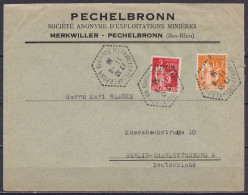 L. "Société Anonyme D'Exploitations Minières" Affr. N°283+286 Càd Hexagon. MERKWILLER-PECHELBRONN /11-8-1936 Pour BERLIN - 1932-39 Paix