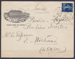 L. "Grand Hôtel Du Louvre" Affr. N°140 (Semeuse) Càd "PARIS /23-9-1912/ Ste-ANNE" Pour LUGANO (Suisse) - 1906-38 Semeuse Camée