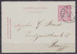 Carte-lettre 10c Rose (N°46) De Wintham Càd PUERS /5 JUIN 1892 Pour BRUGGE - Letter-Cards