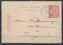 Carte-lettre 10c Rose (N°46) Càd OOSTACKER /7 MAI 1890 Pour ZWYNAERDE (au Dos: Càd GAND) - Letter-Cards