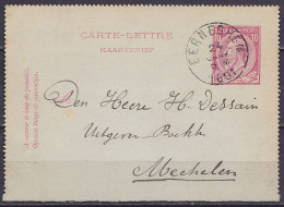 Carte-lettre 10c Rose (N°46) Càd EERNEGHEM /24 JANV 1891 Pour MECHELEN (au Dos: Càd MALINES (STATION)) - Cartes-lettres