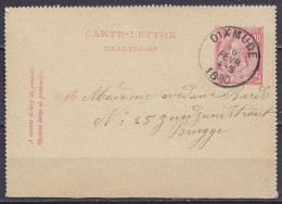 Carte-lettre 10c Rose (N°46) Càd DIXMUDE /16 FEVR 1890 Pour BRUGGE (au Dos: Càd BRUGES) - Kartenbriefe