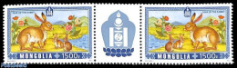 Mongolia 2023 Year Of The Rabbit 2v+tab [:T:], Mint NH, Nature - Flowers & Plants - Rabbits / Hares - Mongolei