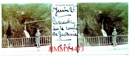 Juin 1926 - Cascade Sur La Route De Gavarnie - Plaque De Verre En Stéréo - Taille 44 X 107 Mlls - Glass Slides