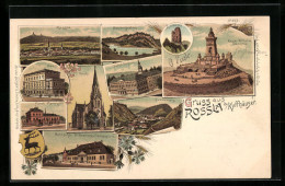 Lithographie Rossla A./Kyffhäuser, Palais, Kirche, Fürstl. Marienstift  - Kyffhäuser