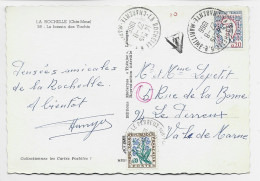 COCTEAU 20C TYPE 2 SEUL CARTE LA ROCHELLE 27.8.1965 POUR LE PERREUX TAXE FLEURS 30C - 1961 Marianne De Cocteau