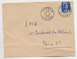 FRANCE MULLER 20FR LETTRE C. PERLE JAVOLS 24.6.1958 LOZERE - Manual Postmarks