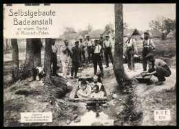 Riesen-AK 1.WK, Ostfront Russisch-Polen, Soldaten Waschen Sich In Selbst Gebauter Badestelle  - War 1914-18