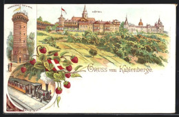 Lithographie Wien-Kahlenberg, Bergbahn, Aussichtsturm Und Hotel  - Autres & Non Classés
