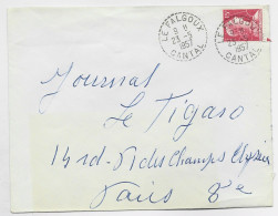 FRANCE MULLER 15FR LETTRE C. PERLE LE FALGOUX 23.5.1957 CANTAL - Manual Postmarks