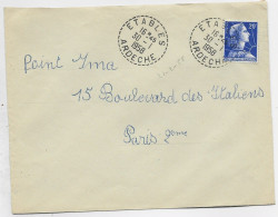 FRANCE MULLER 20FR LETTRE C. PERLE ETABLES 30.1.1958 ARDECHE - Handstempel