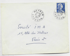 FRANCE MULLER 20FR  C. PERLE MEYRAS 31.12.1957 ARDECHE - Manual Postmarks