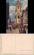 Freiburg Im Breisgau Schwabentor Strasse Belebt, Signierte Künstlerkarte 1910 - Freiburg I. Br.