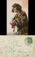 Ansichtskarte  Glückwunsch Frau Fotokunst Coloriert Hemd Blumen 1926 - Verjaardag