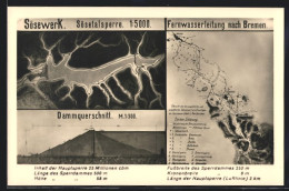 AK Bremen, Sösewerk U. Sösetalsperre, Dammquerschnitt, Fernwasserleitung Nach Bremen  - Bremen