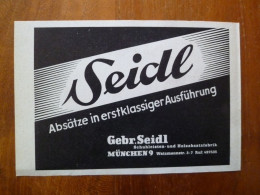 Publicité Pour Industrie De La Chaussure En RFA 1958 Gebr. Seidl Schuhleisten Und Holzabsatzfabrik München Munich - Publicités