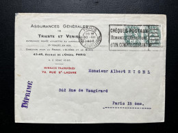 PAIRE 5c BLANC SUR ENVELOPPE / PARIS POUR PARIS / ASSURANCES TRIESTE ET VENISE / TARIF DES IMPRIMES - 1921-1960: Modern Period