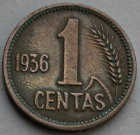 1936 Lithuania Standard Coinage Coin 1 Centas,KM#79,4028 - Lituania