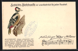 AK Buntspecht Am Ast, Reklame Für Schicht`s Bleichseife  - Oiseaux