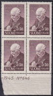 FINNLAND 1945 Mi-Nr. 295 ** MNH Unterrand-Viererblock - Unused Stamps