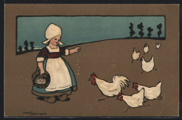 Künstler-AK Ethel Parkinson: Bauersmagd Füttert Die Hühner  - Parkinson, Ethel