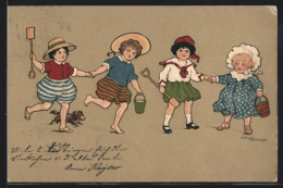 Künstler-AK Ethel Parkinson: Kinder Mit Sandschaufeln Und Eimern  - Parkinson, Ethel