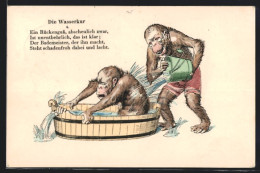 Künstler-AK Fritz Quidenus: Die Wasserkur, Affen Beim Baden, Vermenschlichte Tiere  - Autres & Non Classés