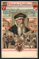 AK Mainz, Gutenberg-Jubiläum 1900, Portrait Johannes Gutenberg, Mütterliches & Väterliches Stammhaus  - Autres & Non Classés